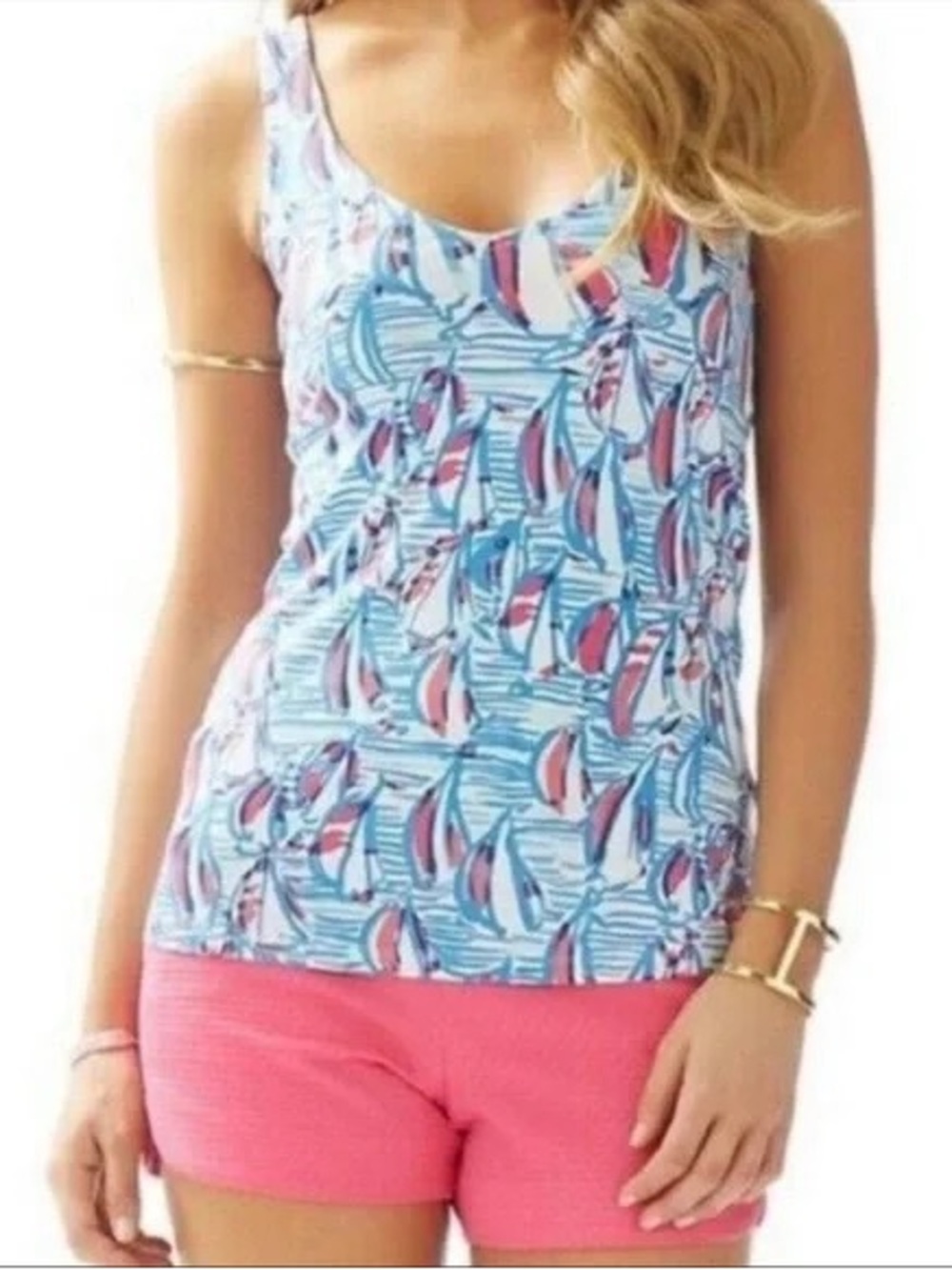 Lilly Pulitzer Holy Grail “Red Right Return” Sailboat Print Nautical tank top